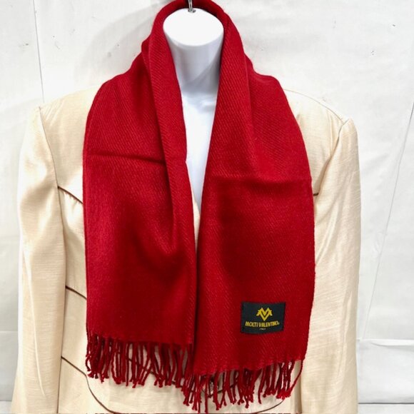 New in bag Molti Valentino Italy Scarf Men/Women 100% Wool 68"x28" red fringe(72 - Picture 2 of 9